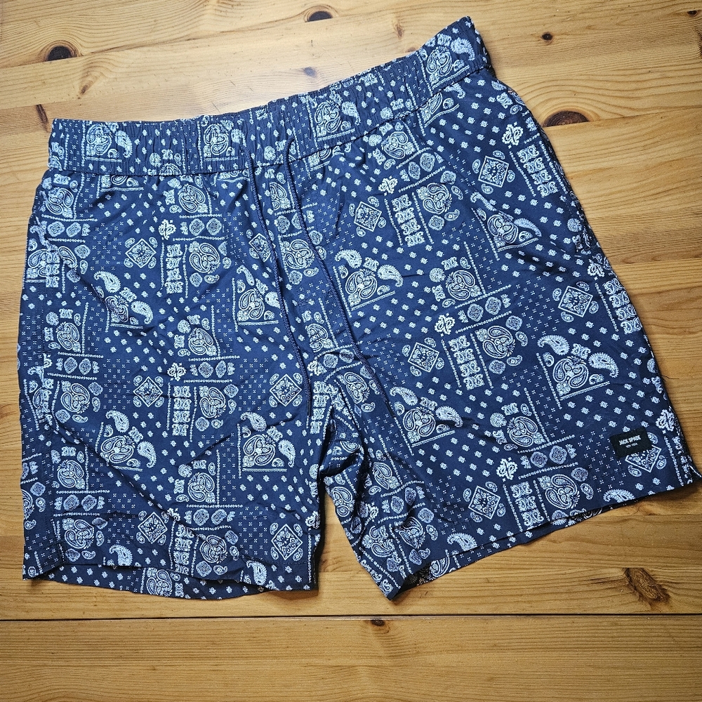 XXL Jack Spade Navy Blue and White Swim Trunks with Paisley Pattern